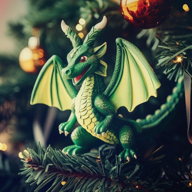 Groene houten draak speelgoed het schattige teken van nieuwjaar op kerstmis achtergrond