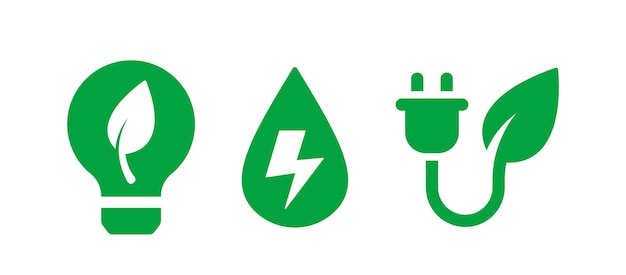 Groene iconen die duurzame energiebronnen vertegenwoordigen met symbolen voor hernieuwbare energie