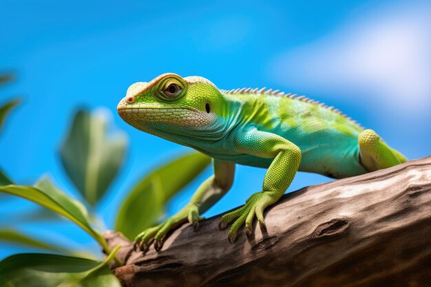 Groene iriserende hagedis in rust