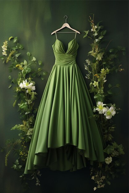 Foto groene jurk met bloemen.