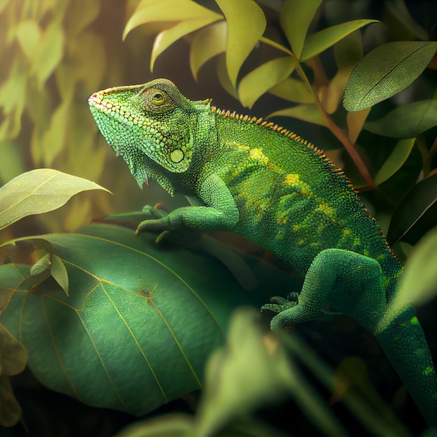 Groene kameleon in het bos Generatieve AI