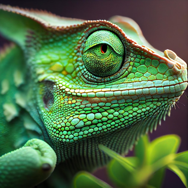 Groene kameleon in het bos Generatieve AI