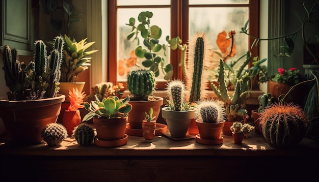 Groene kamerplant in bloempot op tafel gegenereerd door AI