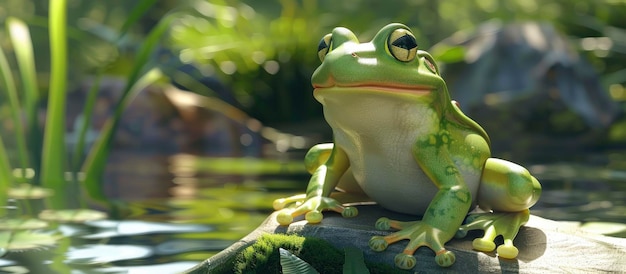 Groene kikker in natuurlijke habitat naadloos vermengd met de groene natuur achtergrond