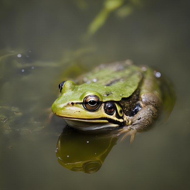 groene kikker op een blad Een close-up shot van een kikker die in een vijver zwemt