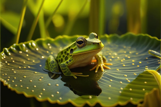 Groene kikker op lotusblad