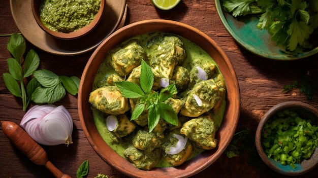 Foto groene kip curry kip hariyali tikka