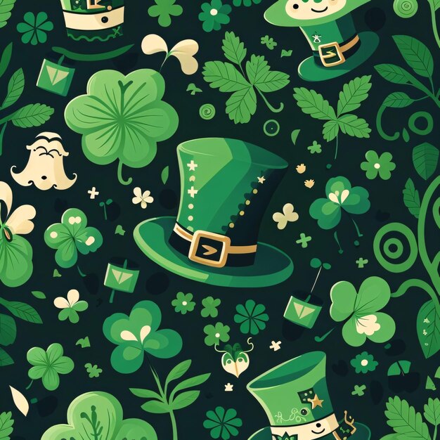 Groene klaver hoeden bladeren als abstracte achtergrond behang banner textuur ontwerp met patroon vector Donkere kleuren