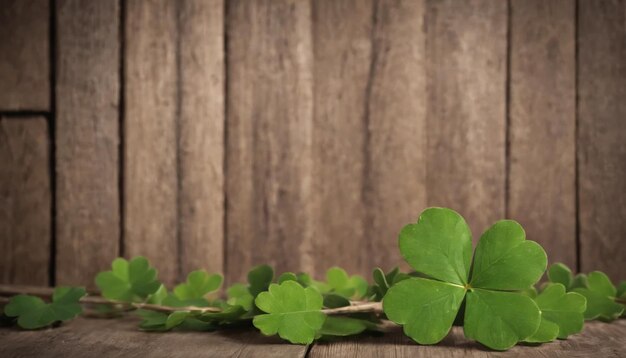 Groene klaverbladeren op houten achtergrond StPatricks Day Kopieer ruimte Bier Vakantie