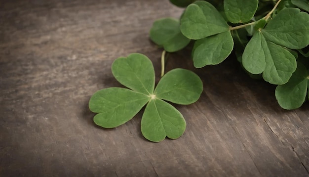 Groene klaverbladeren op houten achtergrond StPatricks Day Kopieer ruimte Bier Vakantie