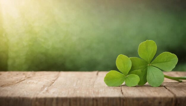 Groene klaverbladeren op houten achtergrond StPatricks Day Kopieer ruimte Bier Vakantie