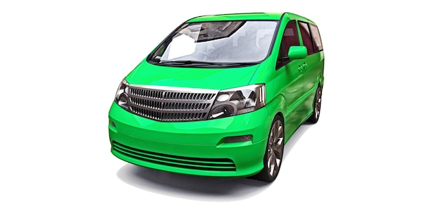 Groene kleine minibus voor het vervoer van mensen op een witte achtergrond 3D-rendering