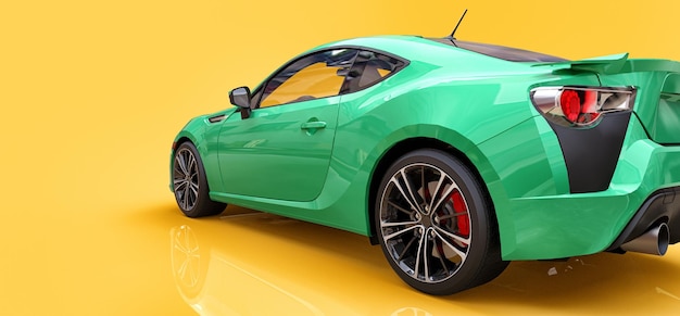 Groene kleine sportwagen coupe 3D-rendering