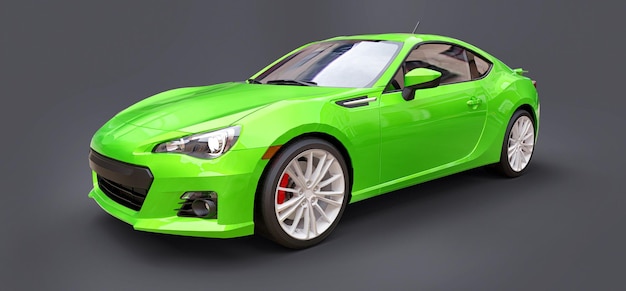 Groene kleine sportwagen coupe 3D-rendering