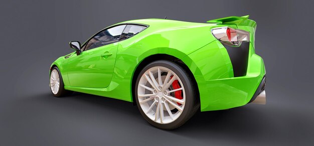 Groene kleine sportwagen coupe 3D-rendering