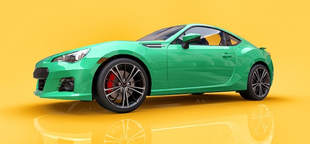 Groene kleine sportwagencoupé. 3D-rendering.