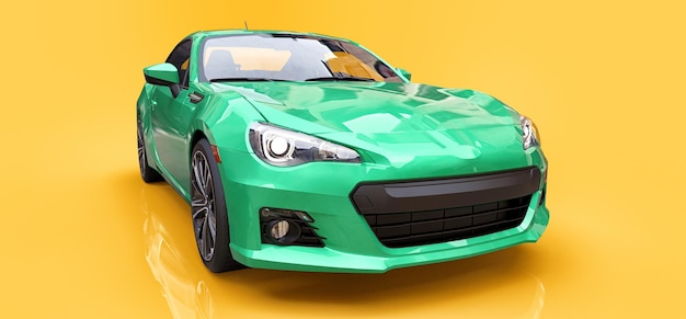 Groene kleine sportwagencoupé. 3D-rendering.