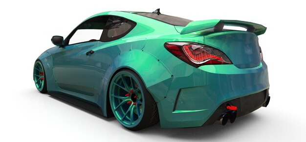 Groene kleine sportwagencoupé. 3D-rendering.