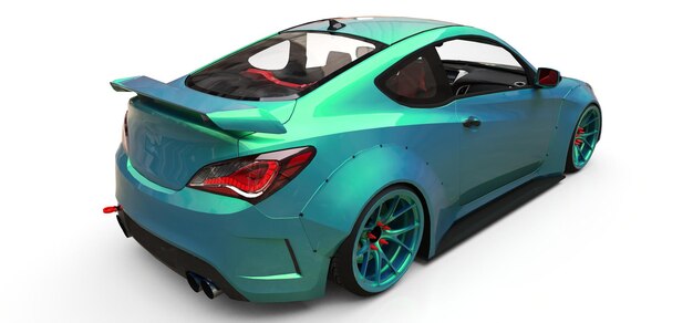 Groene kleine sportwagencoupé. 3D-rendering.