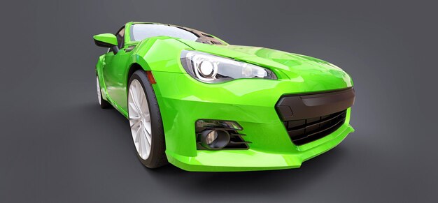 Groene kleine sportwagencoupé. 3D-rendering.