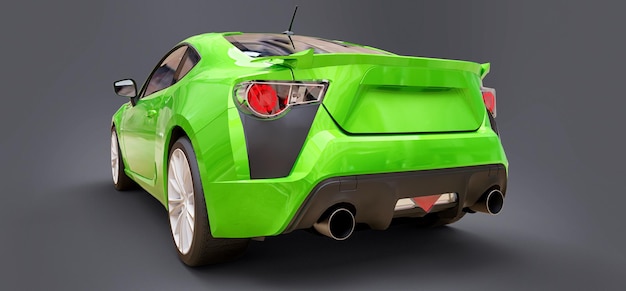 Groene kleine sportwagencoupé. 3D-rendering.