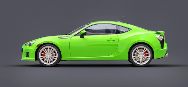 Groene kleine sportwagencoupé. 3D-rendering.