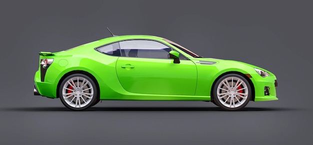 Groene kleine sportwagencoupé. 3D-rendering.