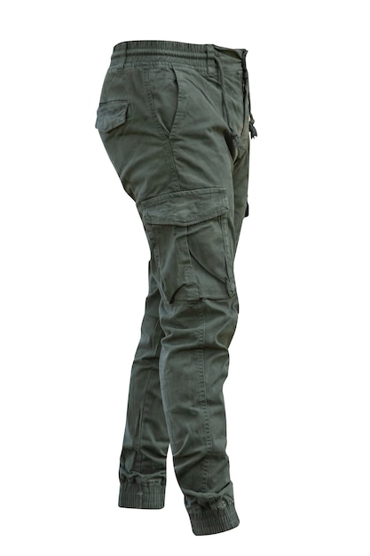 Groene kleur van jeans broek cargo broek sport onderkant joggers geïsoleerd op wit met uitknippad