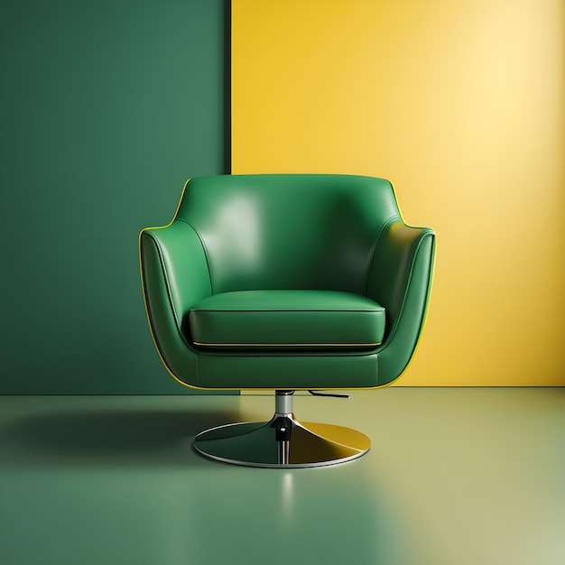 groene lederen fauteuil op een gele en groene achtergrond