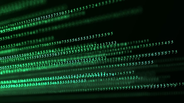 Groene matrix achtergrond Technologie stream binaire code Vallende getallen op het scherm Programmering codering hacking en encryptie 3D-rendering