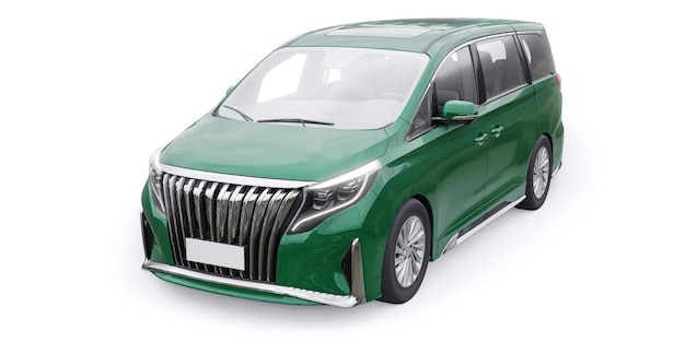 Groene minibus gezinsauto Premium Business Car 3D illustratie