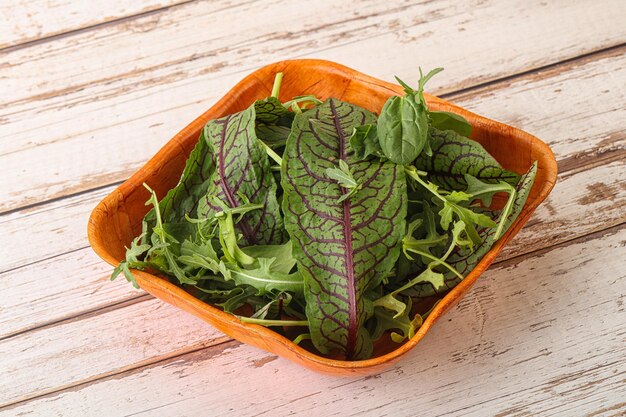 Groene mix veganistische saladesnack in de kom