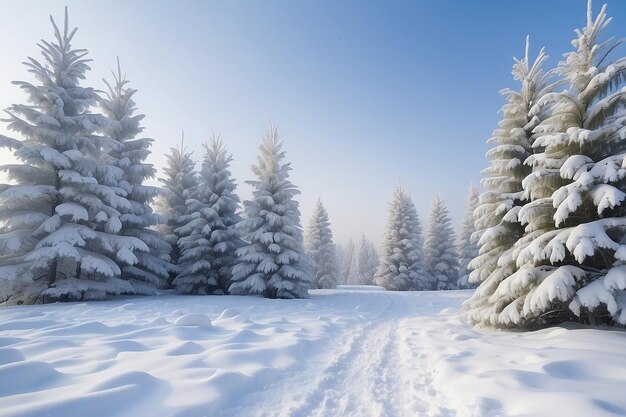 Groene mooie Nieuwjaarsbomen staan op het gazon bedekt met witte sneeuw