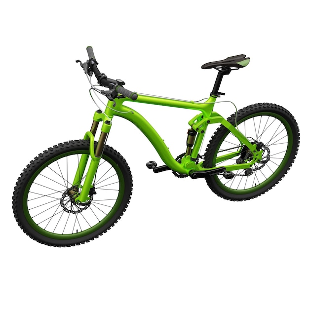 Groene mountainbike op een afgelegen witte achtergrond 3D-rendering