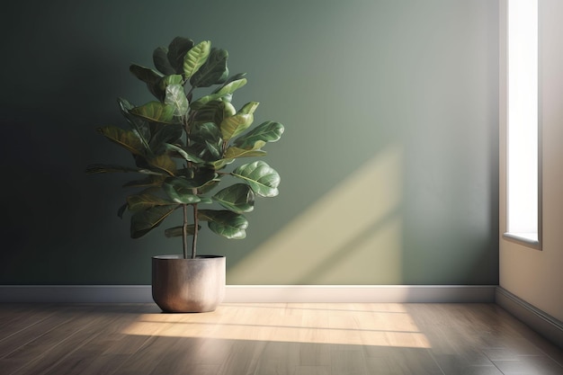 Groene muur in een kamer met een plant