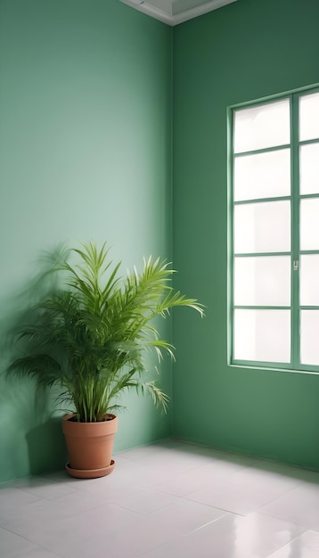 groene muur lege kamer met echte binnenplanten op een vloer