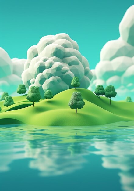 Foto groene natuur cartoon stijl 3d rendering