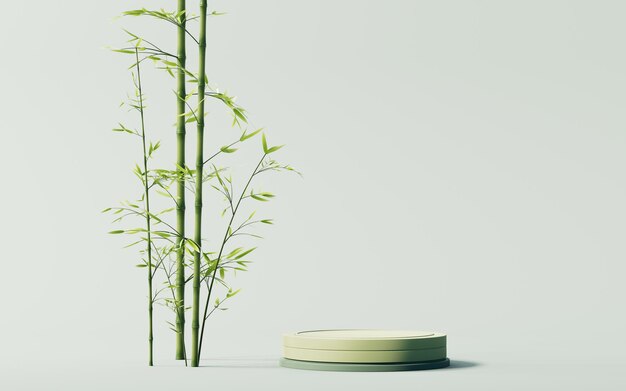 Groene natuurlijke bamboeplant en productfase 3D-weergave