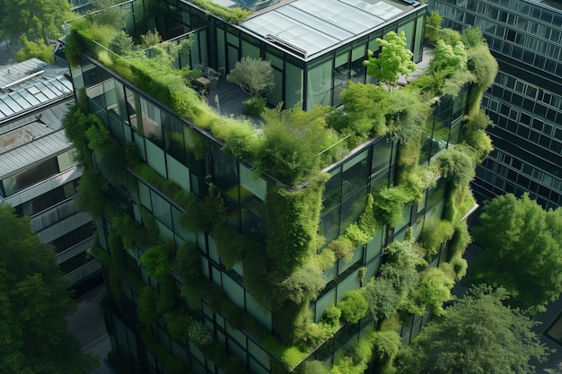 Groene oase te midden van stedelijke uitgestrektheid Duurzaam kantoorgebouw van glas