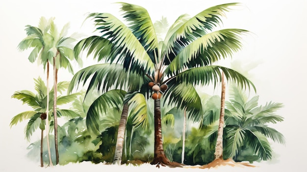Foto groene palmbomen geschilderd in waterverf