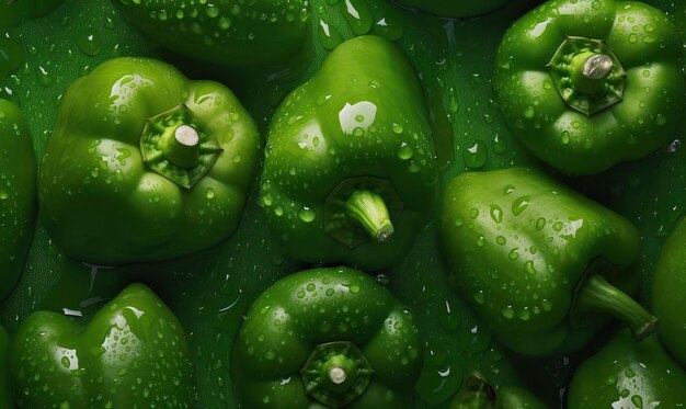 Groene paprika's met waterdruppels op donkere achtergrond Generatieve AI