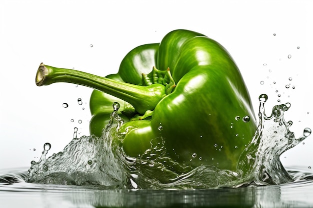 Groene paprika spatten in het water