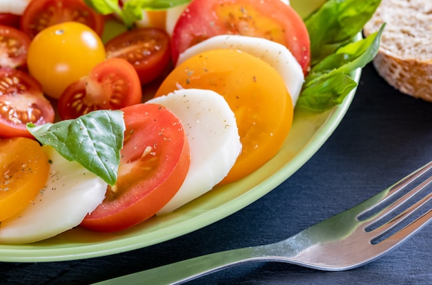 groene plaat met traditionele Italiaanse Caprese salade