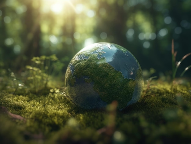 Groene planeet aarde dag natuurbescherming concept gecreëerd met Generative AI technologie