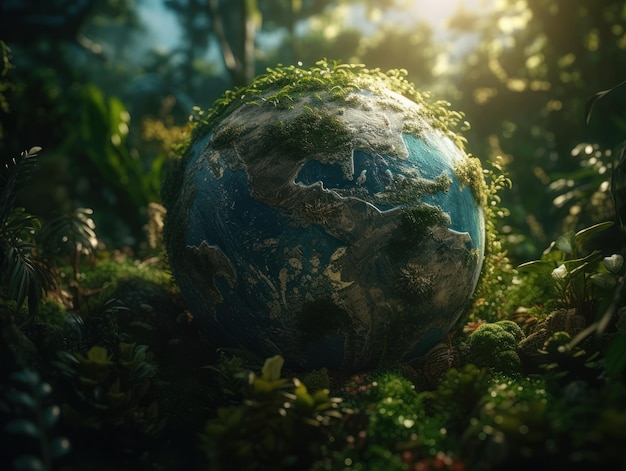 Groene planeet aarde dag natuurbescherming concept Gemaakt met generatieve AI-technologie