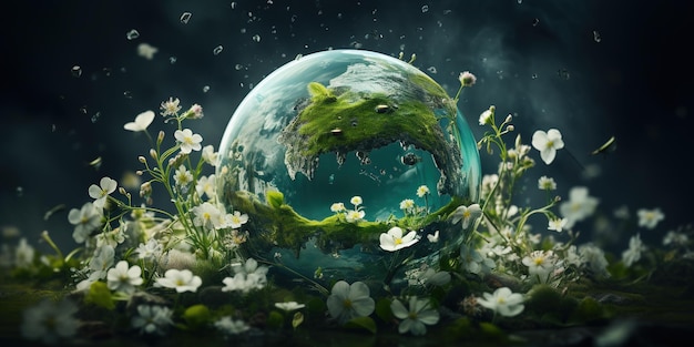 Groene planeet aarde met bloemen