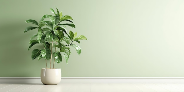 Groene plant in groene woonkamer met kopie ruimte