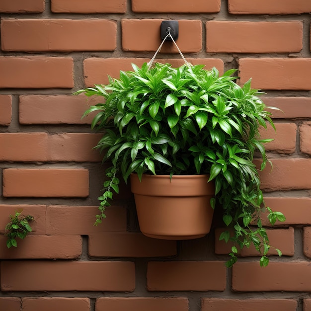 groene plant op een bakstenen muurplant in potbakstenen muur