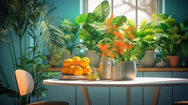 Groene planten op keukentafel Generatieve ai