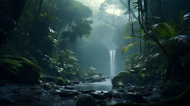 Groene prachtige jungle achtergrond Generatieve AI illustratie